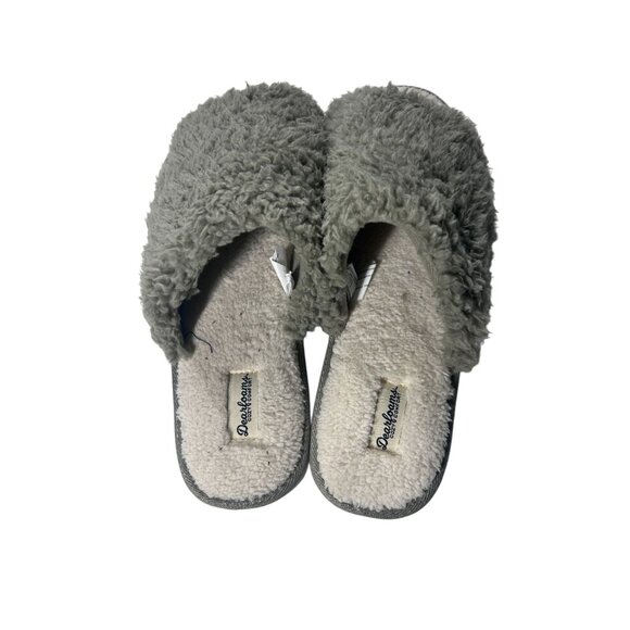 Dearfoams Women's Gel-Infused Memory Foam Slippers Sz XL Gray Plush Faux Fur NEW - Picture 1 of 9